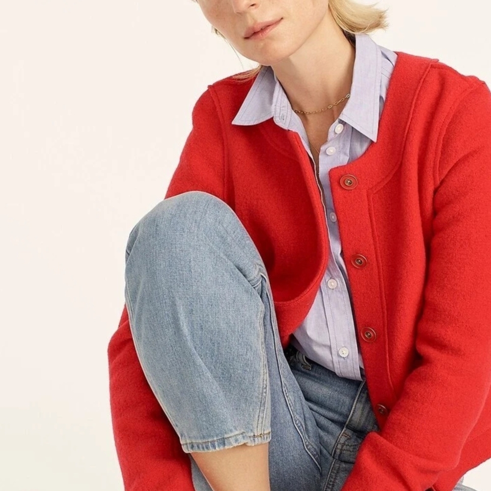 J.Crew Lady Jacket Red Italian Boiled Wool Blazer Women's Size 6 Button Front
